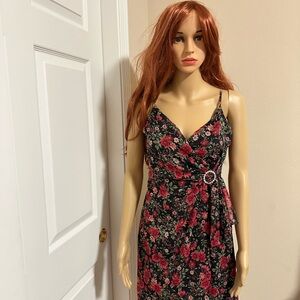 Floral Black and Red Wrap Dress